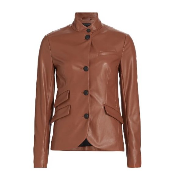 Brown Faux Leather Jacket - Picture 2 of 8